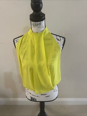 Fashion Nova Neon Yellow Halter Drape Top